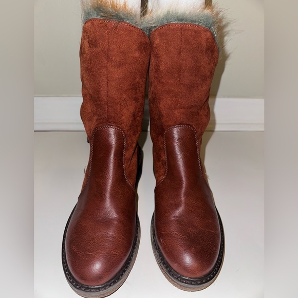 Elegant Brown Ankle Boots with Fur Trim - Picture 3 of 9